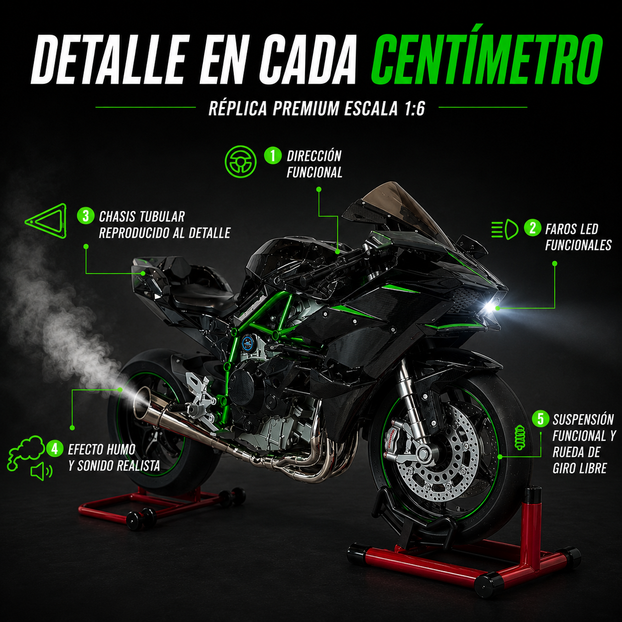1:6 Kawasaki Ninja H2R - Con humo